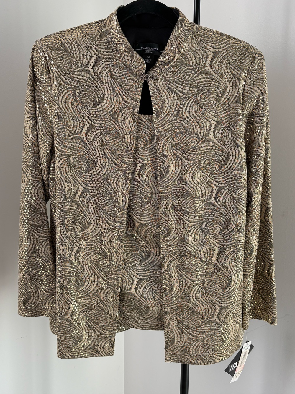 R&M Richards Gold Sequin Swirl Evening Top with Attached Jacket